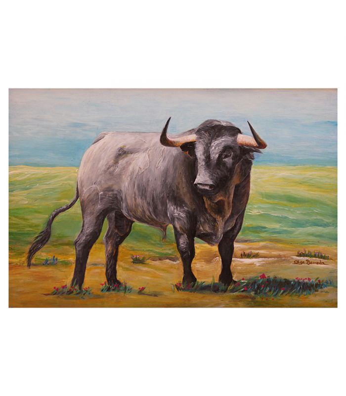 Pintura taurina del toro en campo. de tororegalo.com ToroRegalo.com